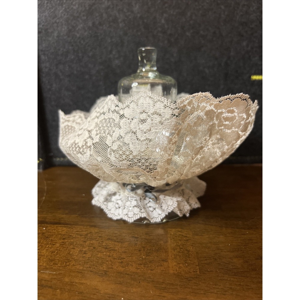 1 HOMCO Wide Fluted Votive‎ Cup Pegged Candle Holder Clear Glass With Lace